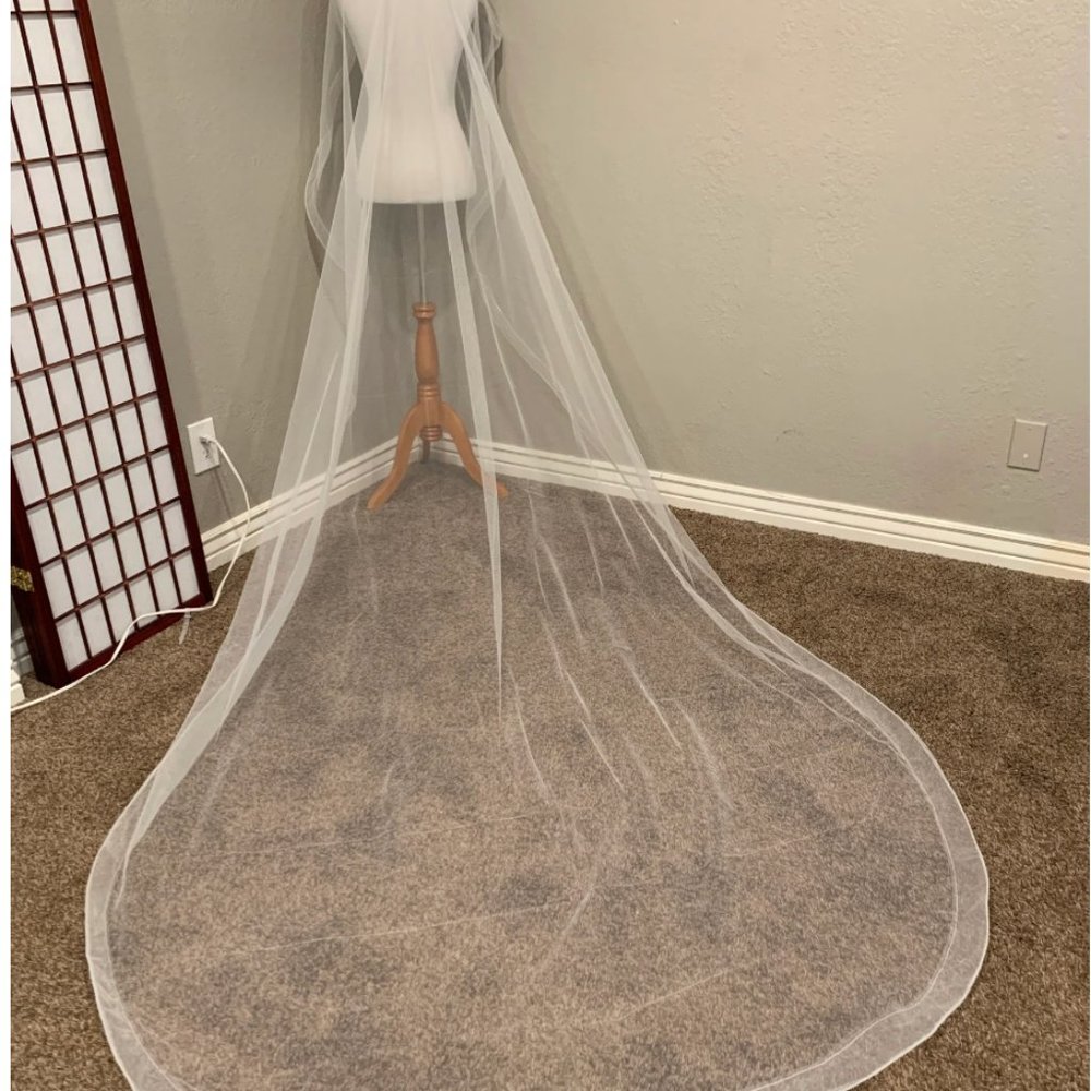 Untamed Petals NEVER WORN: Wedding Veil (Horsehair Edge, White, Single Tier)